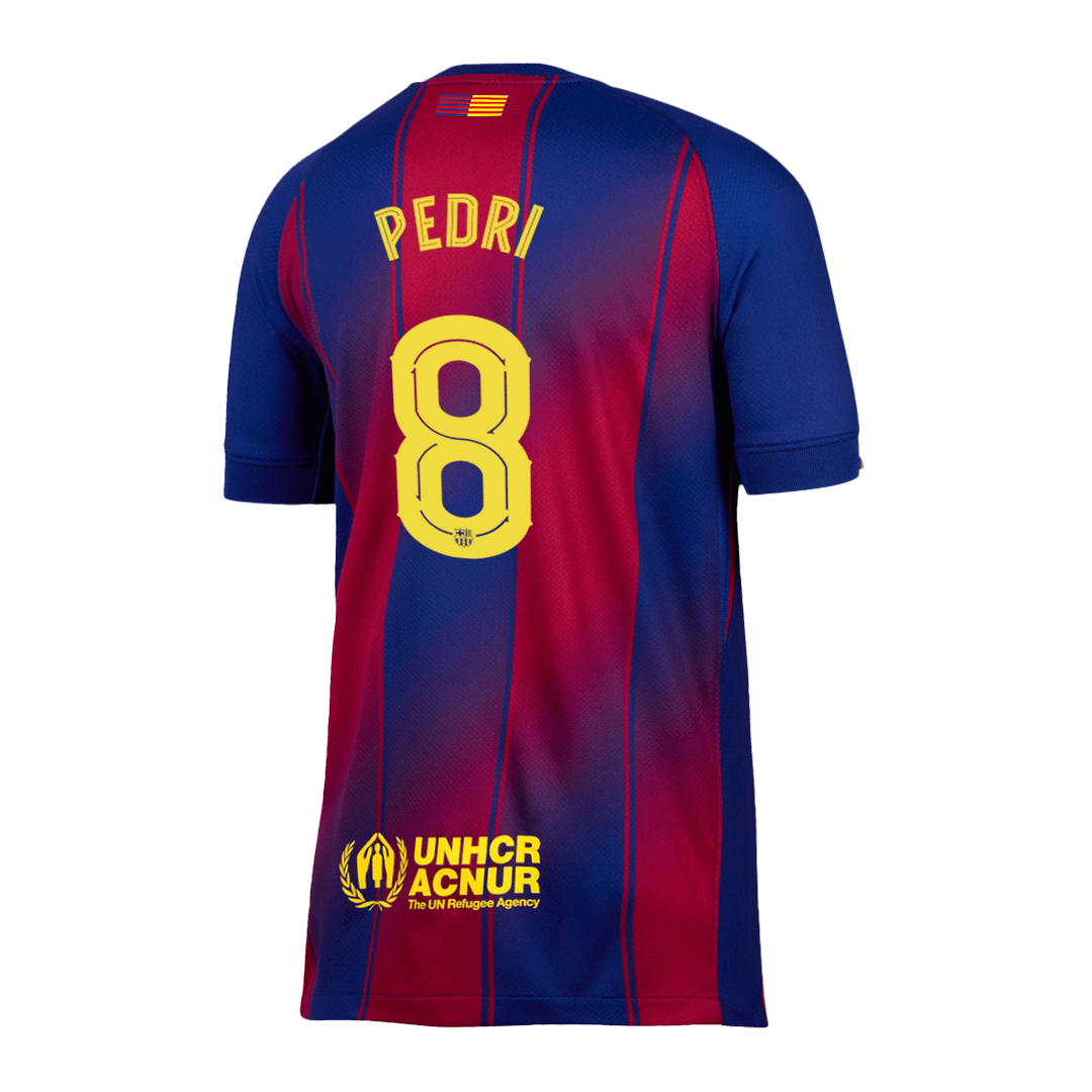 Camiseta de fútbol local del Barcelona PEDRI #8 2025/26, roja y azul - UCL