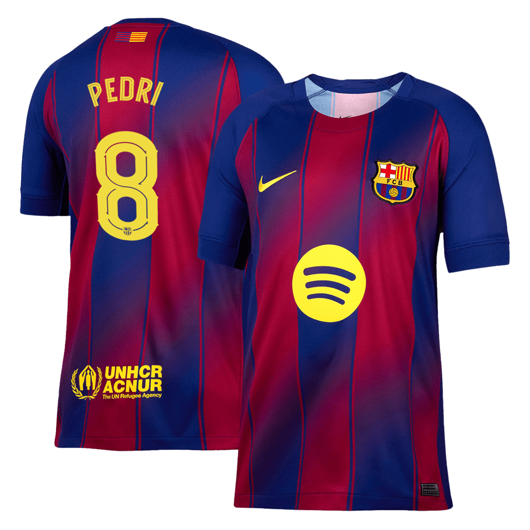 Camiseta de fútbol local del Barcelona PEDRI #8 2025/26, roja y azul - UCL