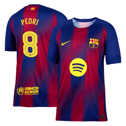 Camiseta de fútbol local del Barcelona PEDRI #8 2025/26, roja y azul - UCL