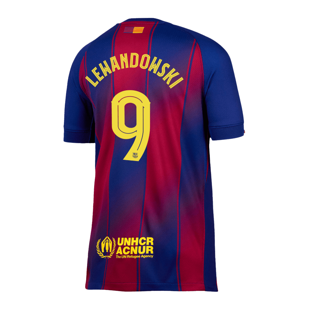 Camiseta de fútbol local del Barcelona LEWANDOWSKI #9 2025/26, roja y azul - UCL