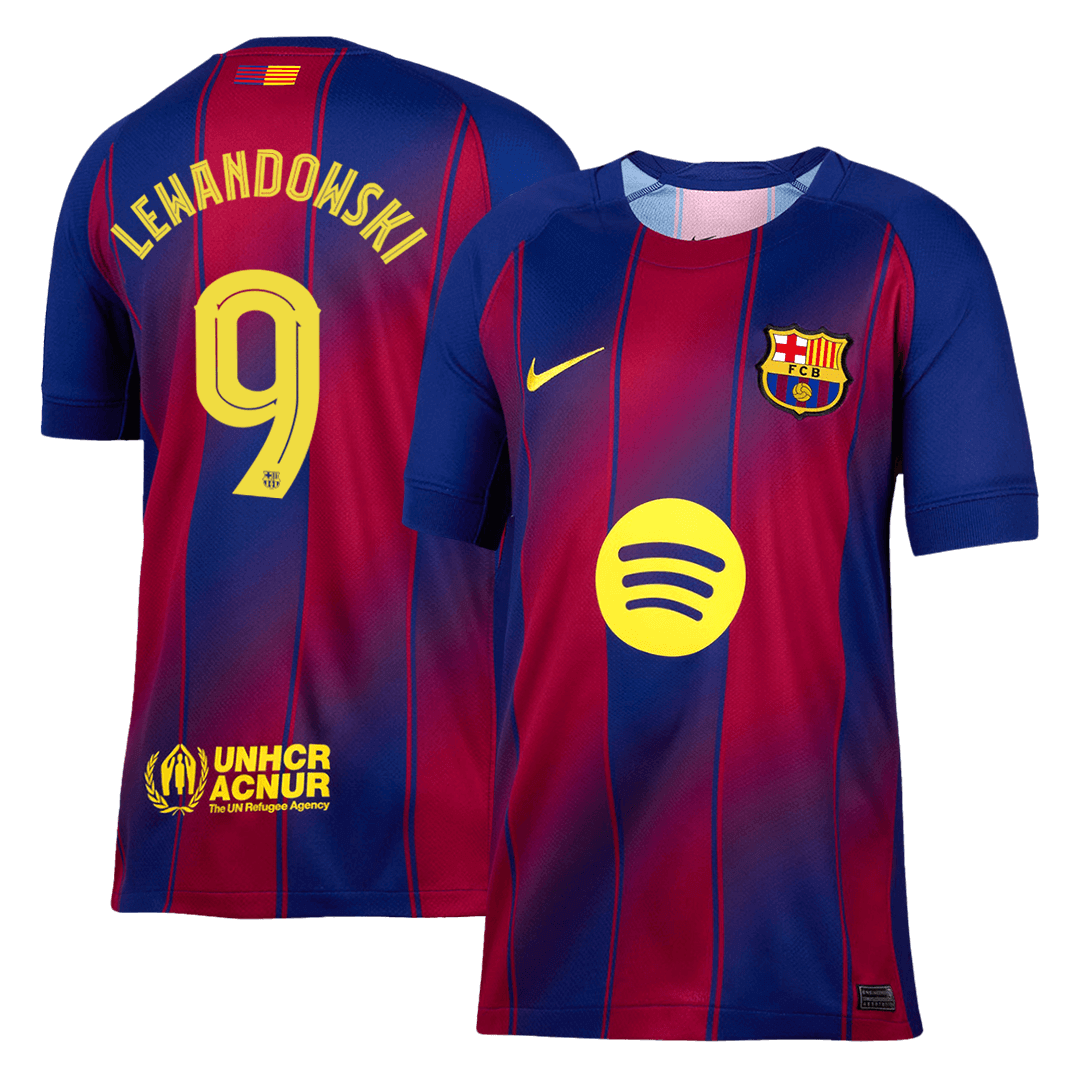 Camiseta de fútbol local del Barcelona LEWANDOWSKI #9 2025/26, roja y azul - UCL