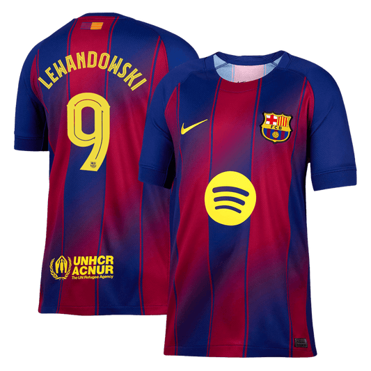 Camiseta de fútbol local del Barcelona LEWANDOWSKI #9 2025/26, roja y azul - UCL