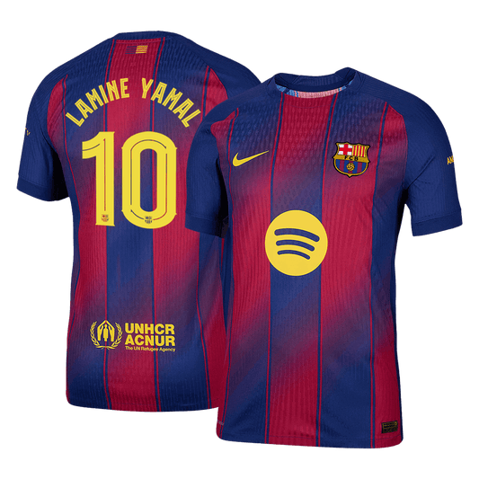 Camiseta de fútbol local auténtica del Barcelona LAMINE YAMAL #10 2025/26, roja y azul - UCL