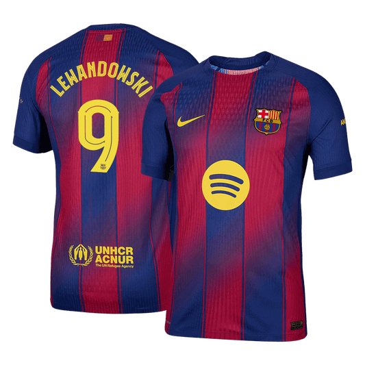 Camiseta de fútbol local auténtica del Barcelona Lewandowski #9 2025/26, roja y azul - UCL