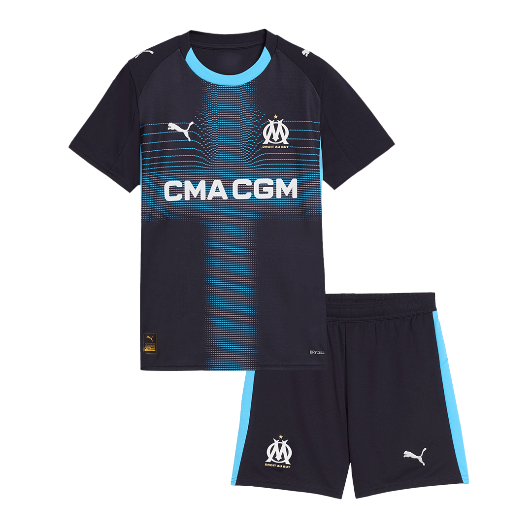 Kit de fútbol visitante del Marsella para niños (Kit y pantalón corto) 25/26 azul marino