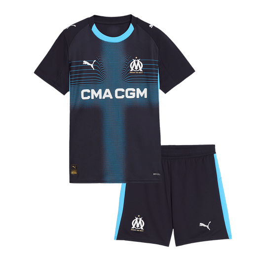 Kit de fútbol visitante del Marsella para niños (Kit y pantalón corto) 25/26 azul marino