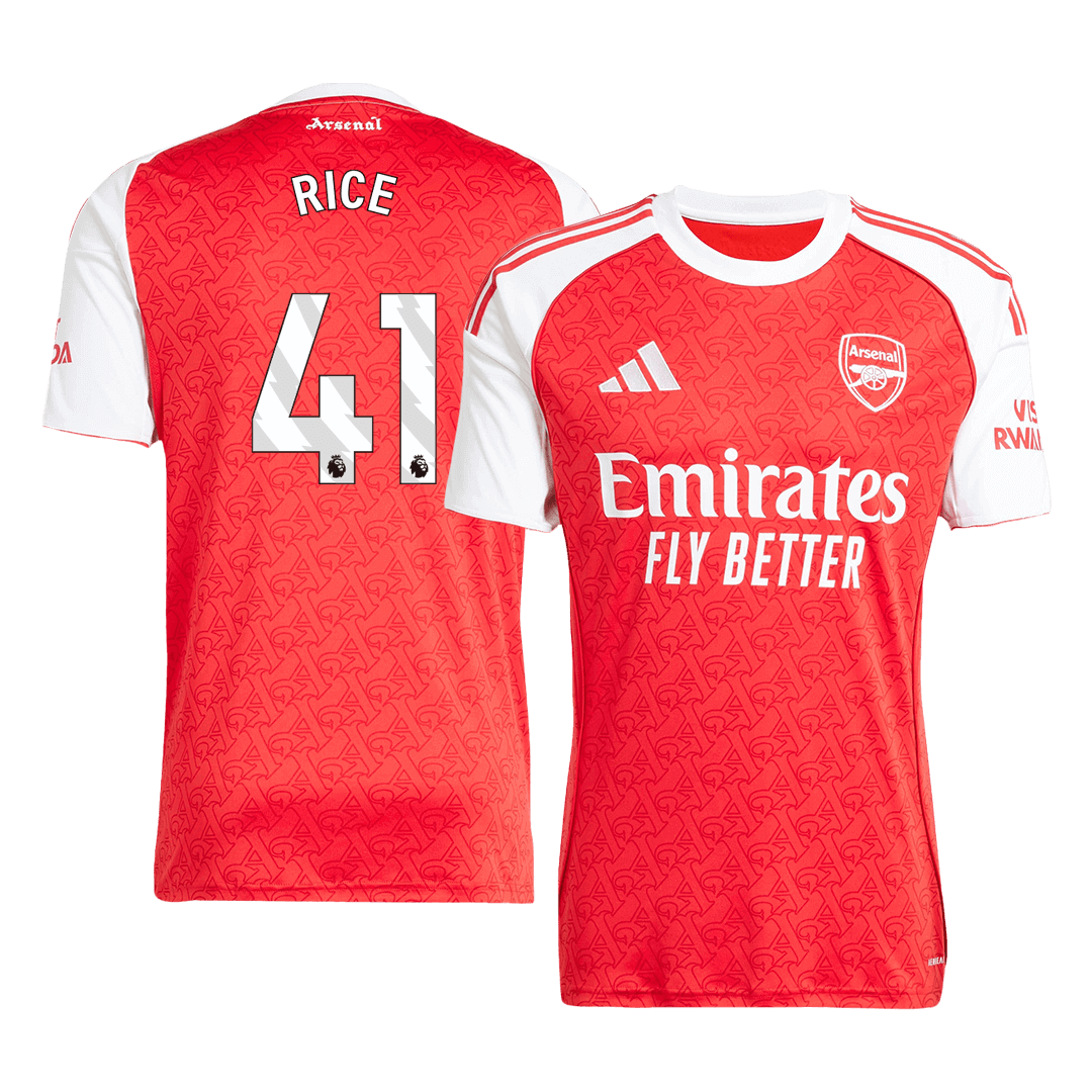 Camiseta de fútbol local del Arsenal RICE #41 2025/26, roja