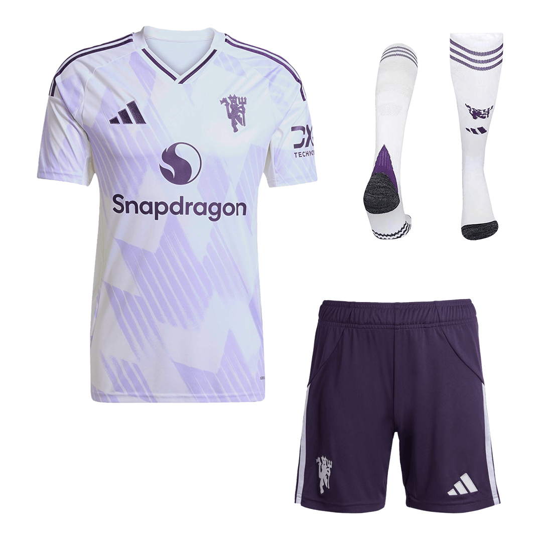 Kit de visitante del Manchester United (camiseta, pantalón corto y medias) 2025/26