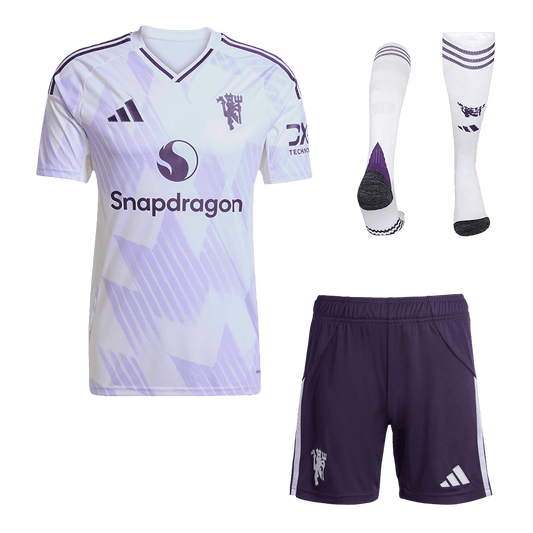 Kit de visitante del Manchester United (camiseta, pantalón corto y medias) 2025/26