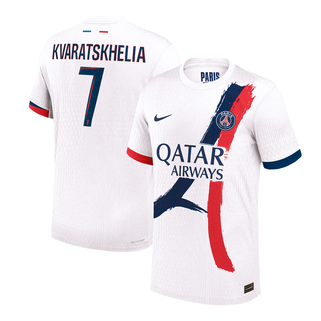 Camiseta de fútbol visitante auténtica KVARATSKHELIA #7 del PSG 2024/25, blanca
