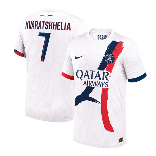 Camiseta de fútbol visitante auténtica KVARATSKHELIA #7 del PSG 2024/25, blanca