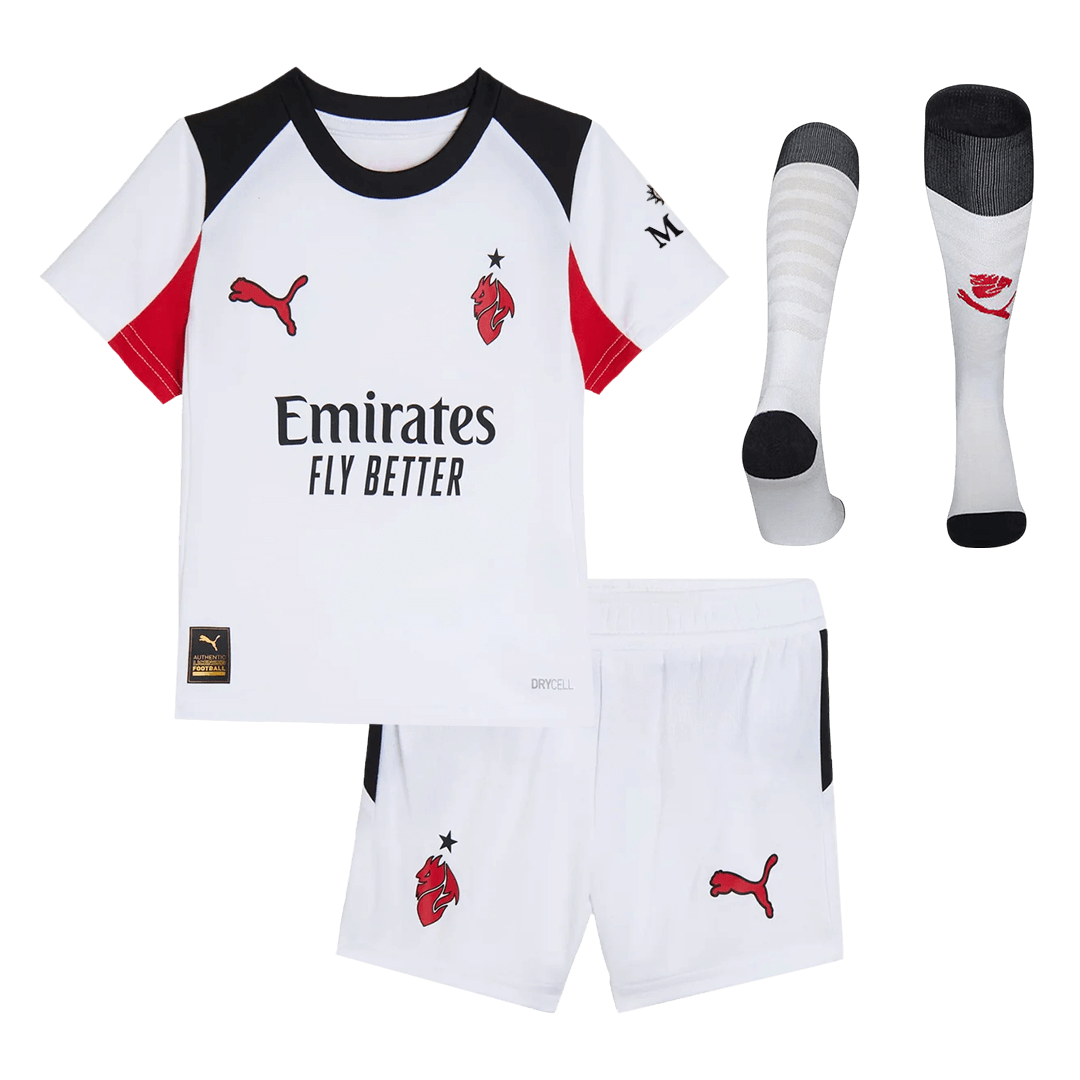 Kit de camiseta de visitante del AC Milan para niños (camiseta, pantalón corto y calcetines) 2025/26