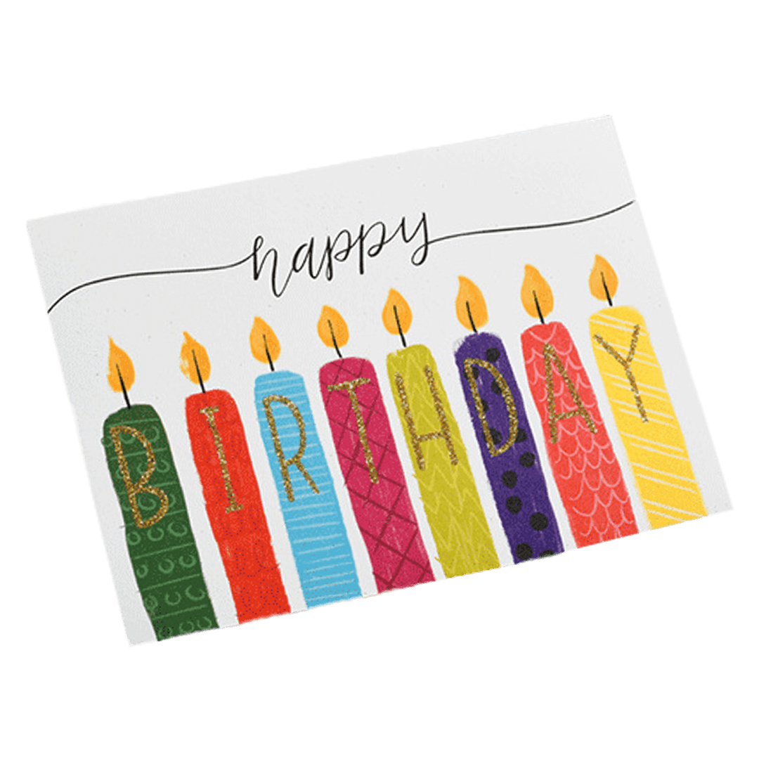 Tarjeta de cumpleaños personalizada con vela colorida blanca