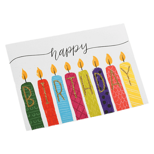 Tarjeta de cumpleaños personalizada con vela colorida blanca