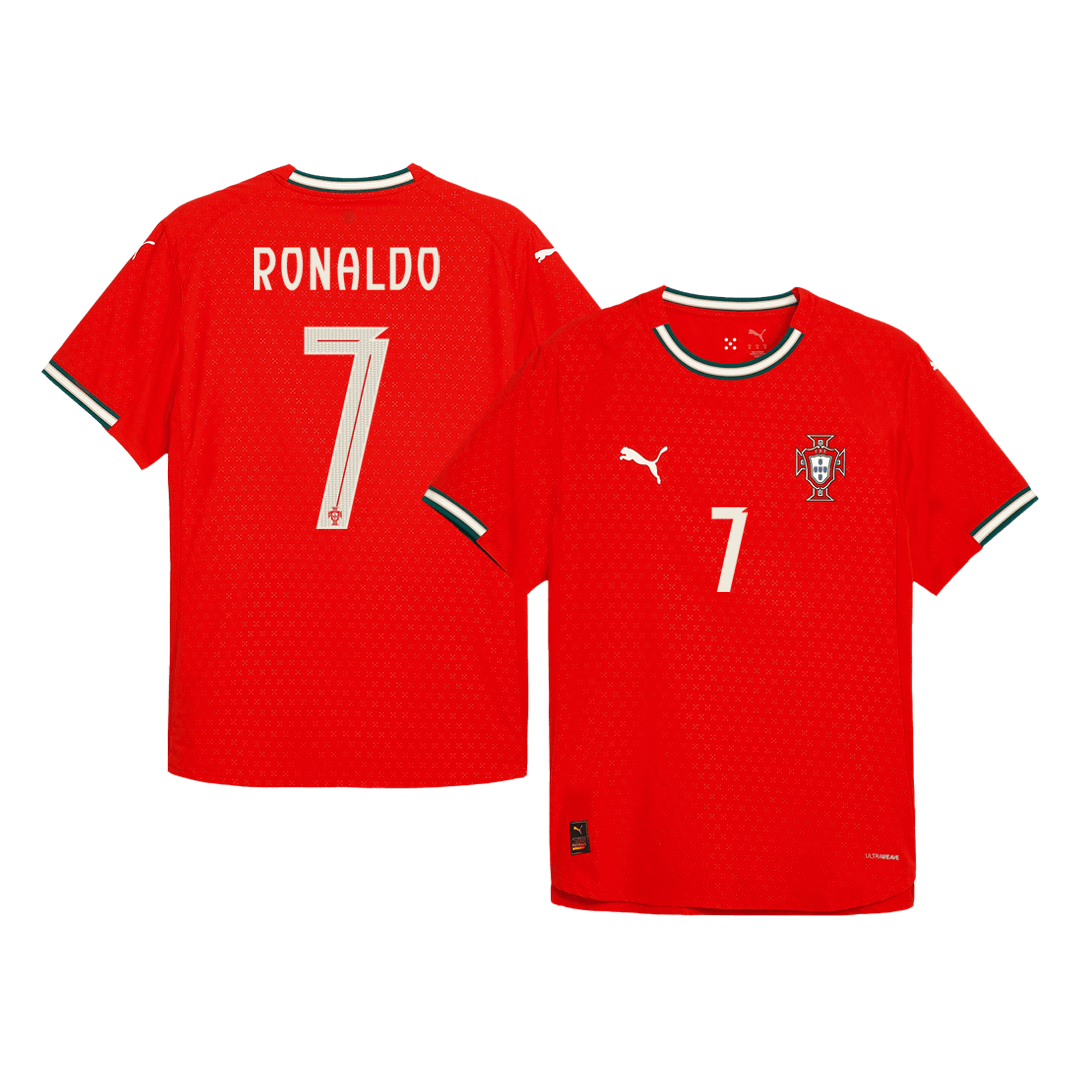 Camiseta de fútbol local auténtica de Ronaldo #7 Portugal 2025, roja