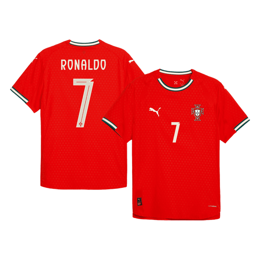 Camiseta de fútbol local auténtica de Ronaldo #7 Portugal 2025, roja