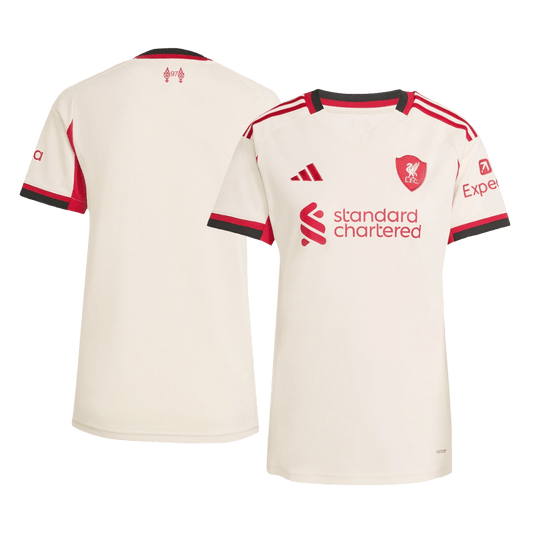 Camiseta de fútbol visitante del Liverpool para mujer 25/26 blanca