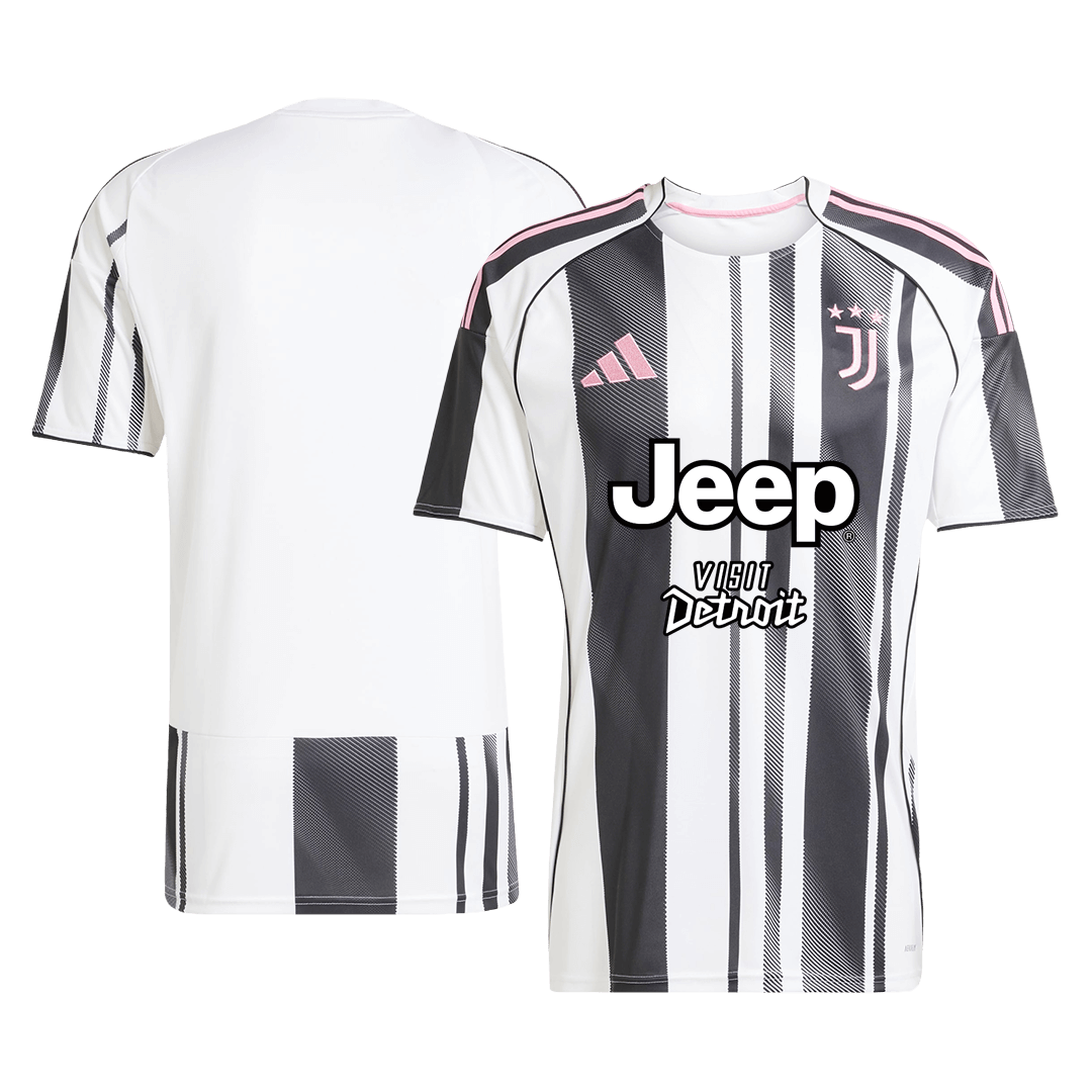 Camiseta de fútbol local de la Juventus 2025/26 en blanco y negro