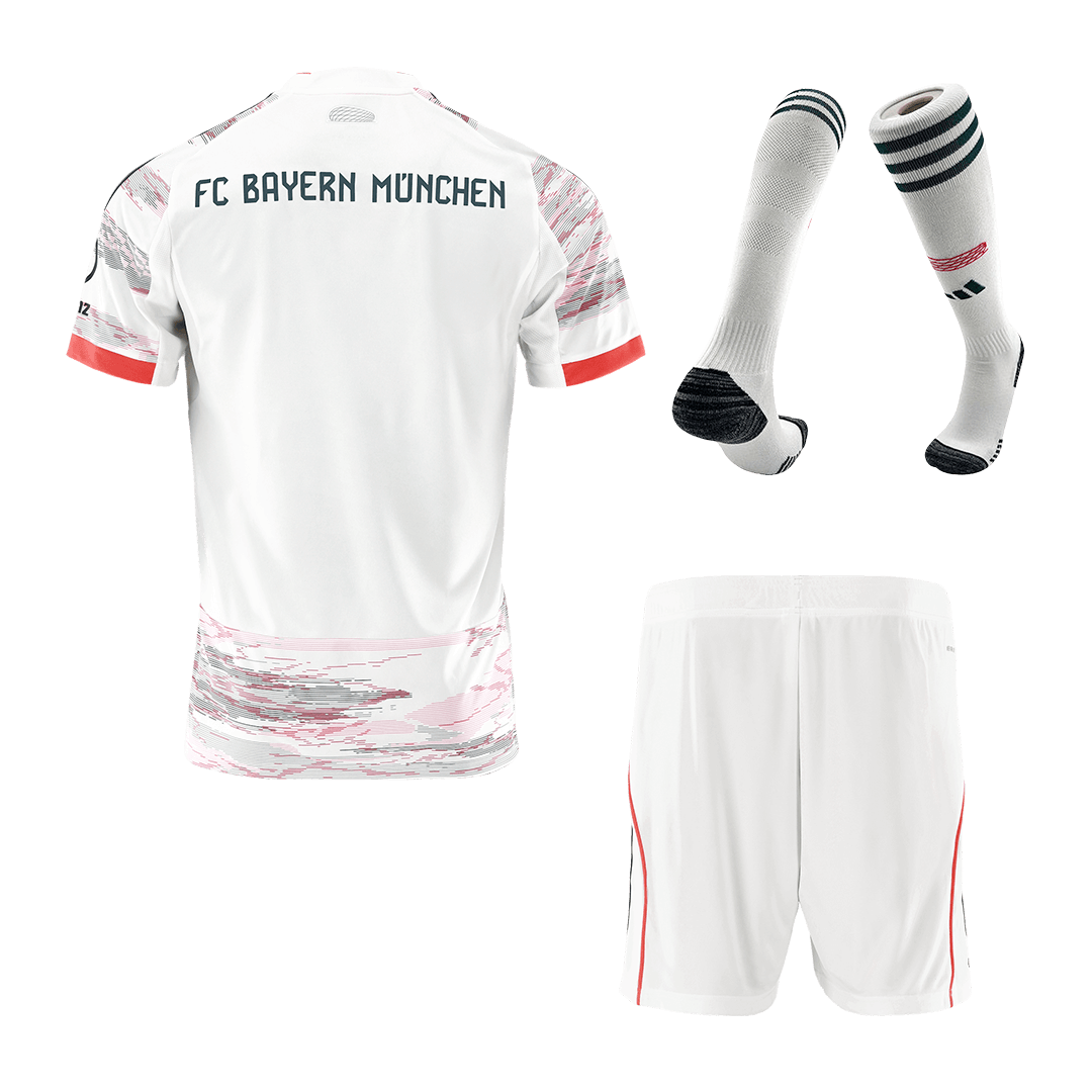 Kit de visitante del Bayern Múnich (Kit, pantalón corto y medias) 2025/26, color blanco