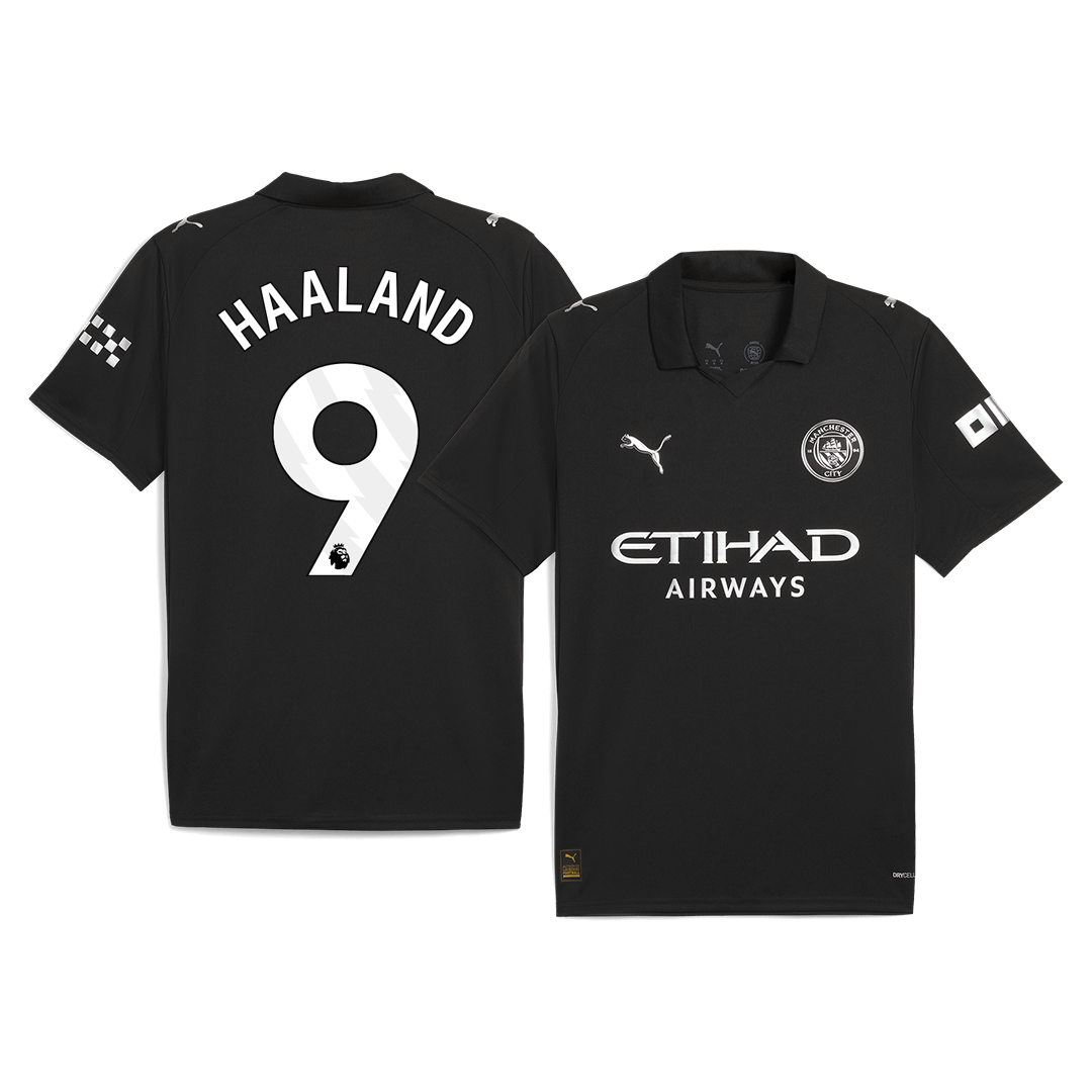 Camiseta de fútbol visitante HAALAND #9 del Manchester City 2025/26, negra