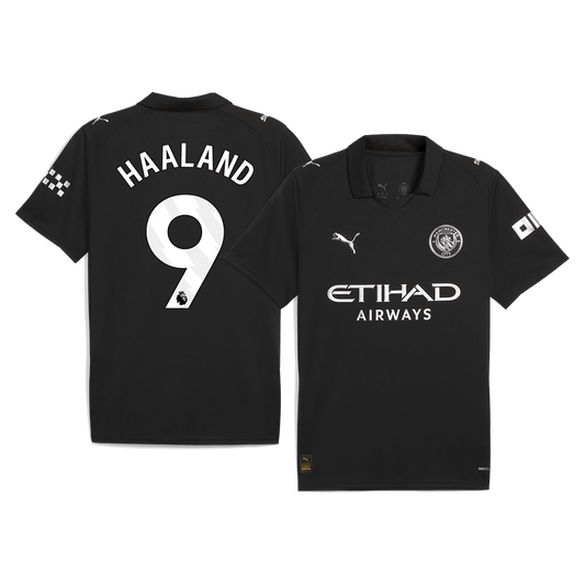 Camiseta de fútbol visitante HAALAND #9 del Manchester City 2025/26, negra