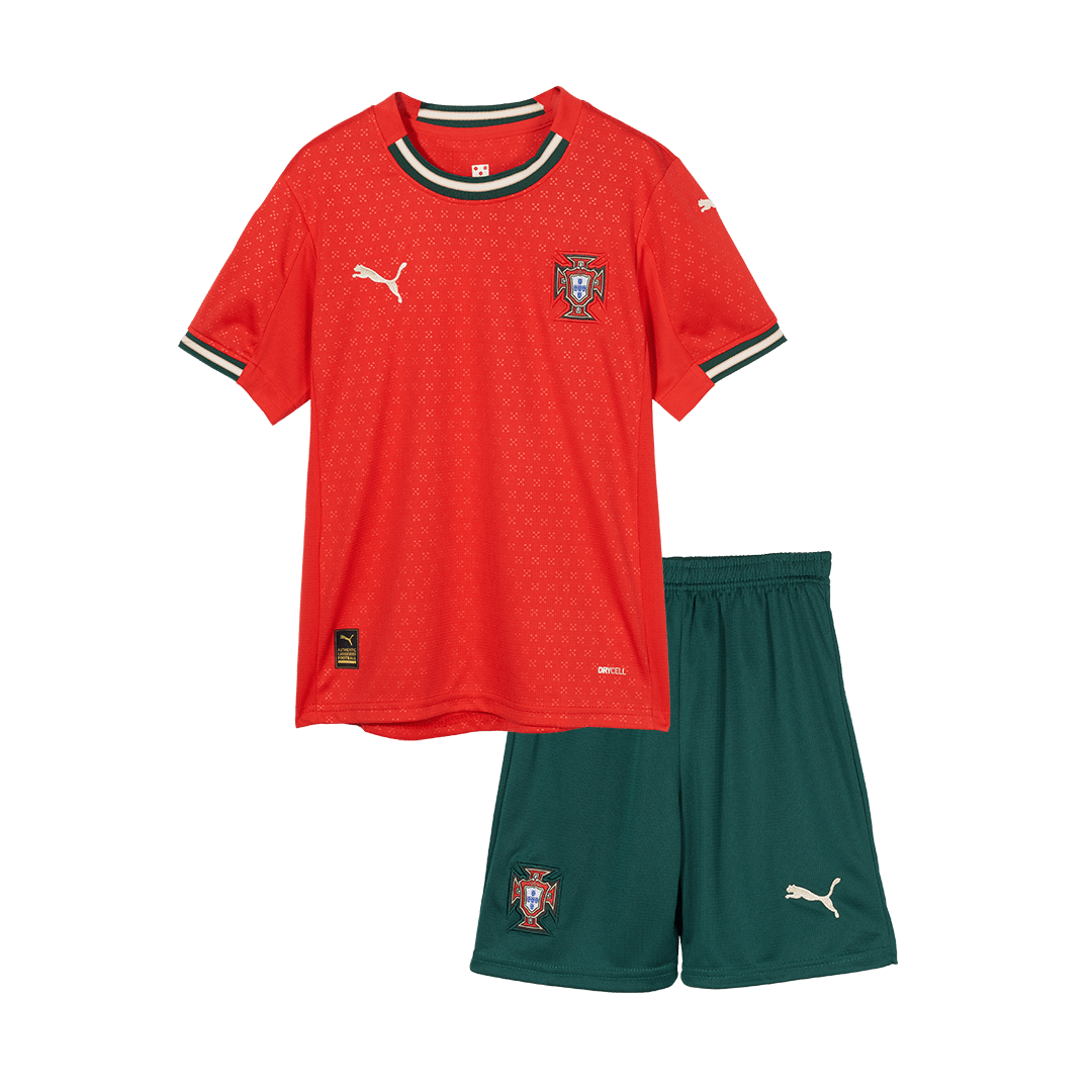Kit de fútbol local de Portugal para niños (Kit y pantalón corto) 2025, color rojo