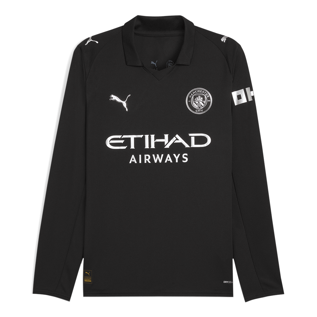 Camiseta de fútbol de manga larga de visitante del Manchester City 25/26, negra