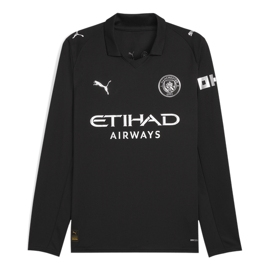 Camiseta de fútbol de manga larga de visitante del Manchester City 25/26, negra