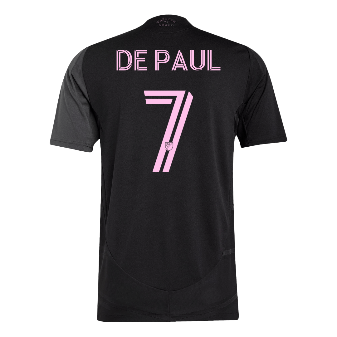 Camiseta de fútbol de visitante auténtica DE PAUL #7 del Inter Miami CF 2025, negra y gris