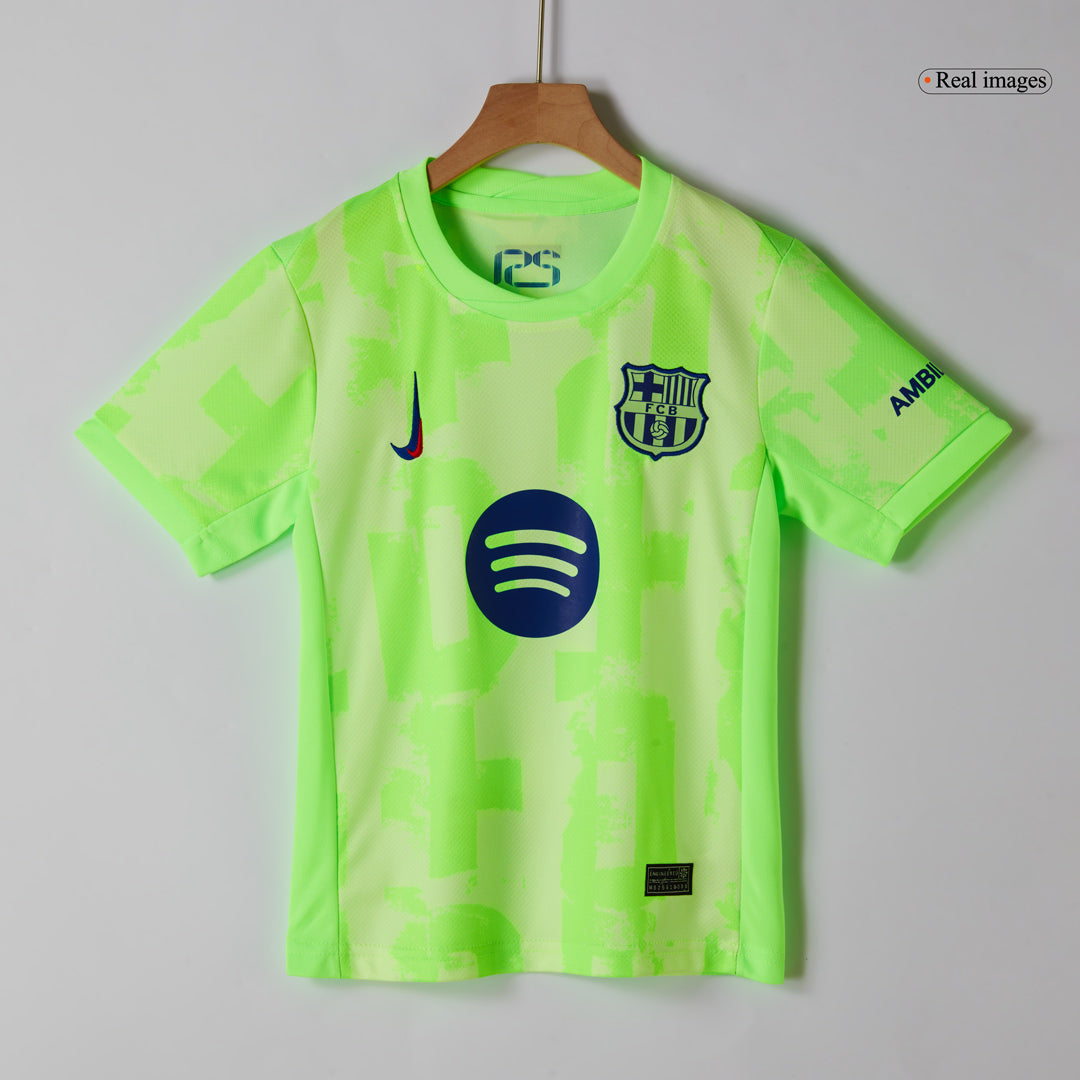 Kits de fútbol personalizados de tercera equipación del Barcelona para niños 2024/25