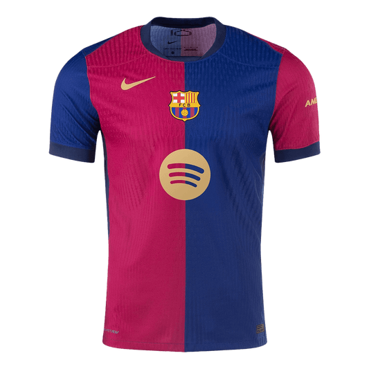 Camiseta de fútbol local auténtica del Barcelona 2024/25, RAPHINHA #11, roja y azul - UCL (logotipo de Spotify sin texto)