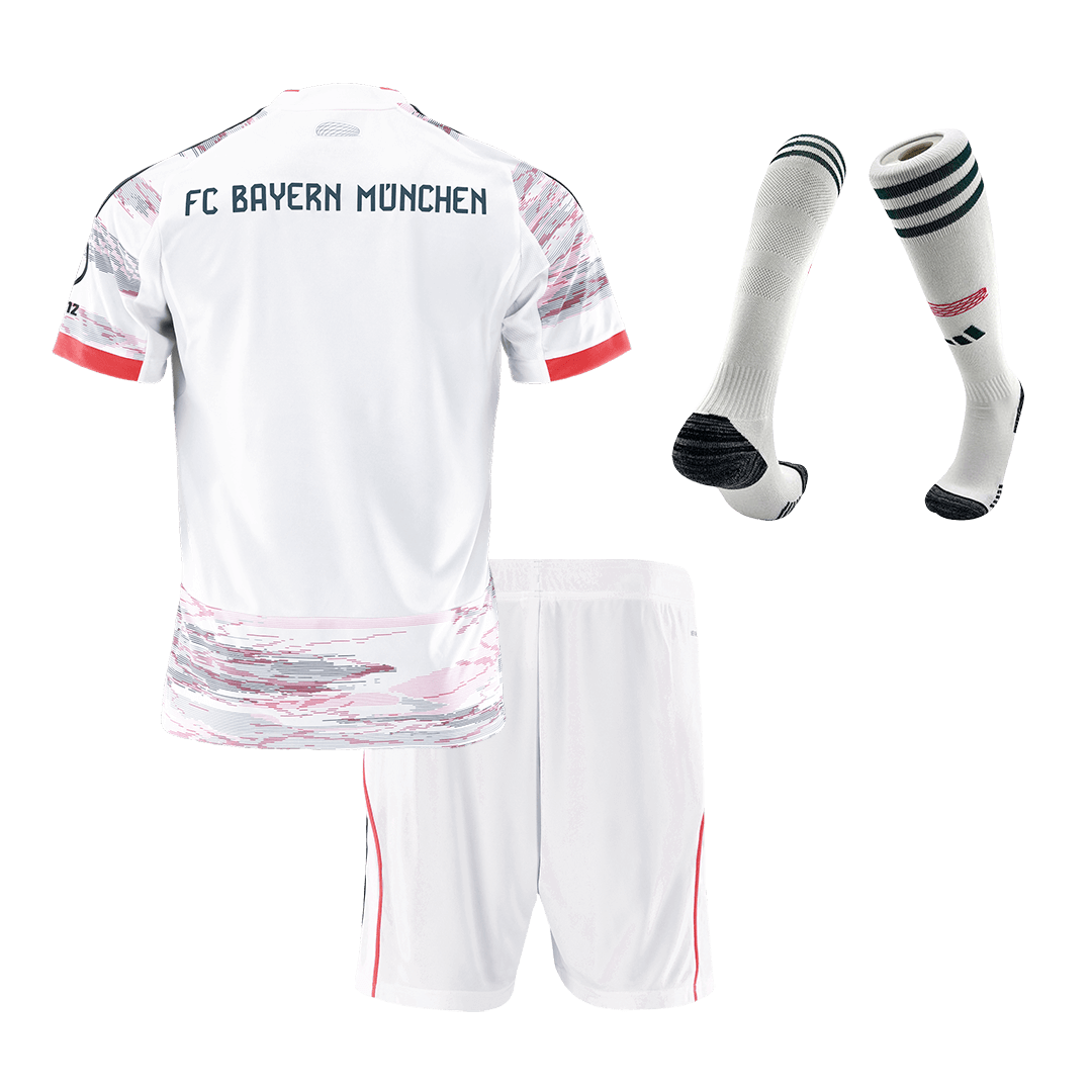 Kit de visitante del Bayern Múnich para niño (camiseta, pantalón corto y calcetines) 2025/26, color blanco