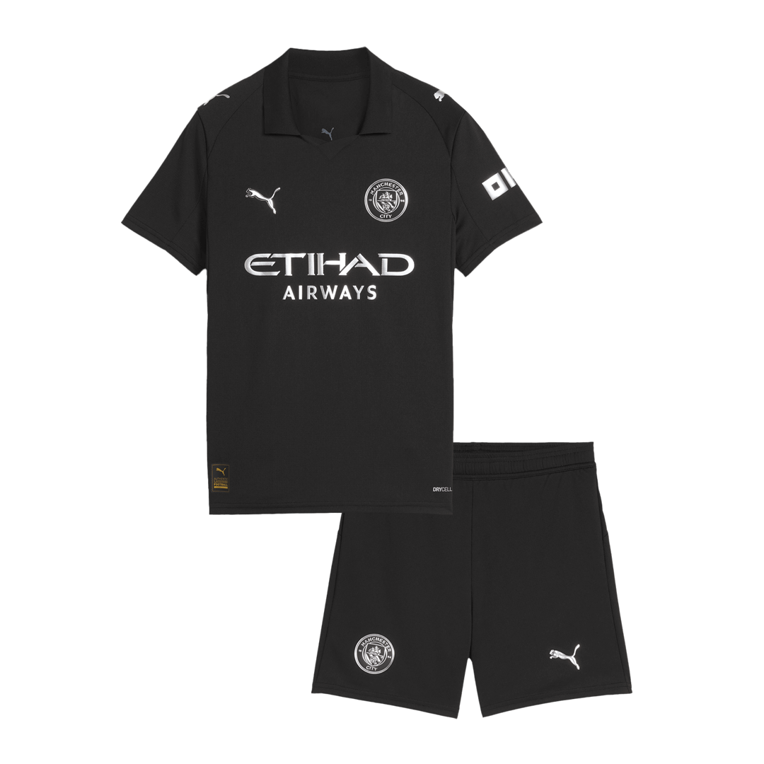 Kit de fútbol visitante del Manchester City para niño (Kit y pantalón corto) 2025/26, color negro