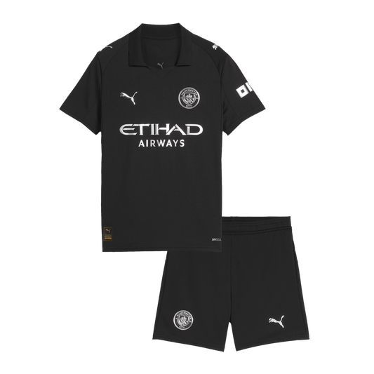 Kit de fútbol visitante del Manchester City para niño (Kit y pantalón corto) 2025/26, color negro