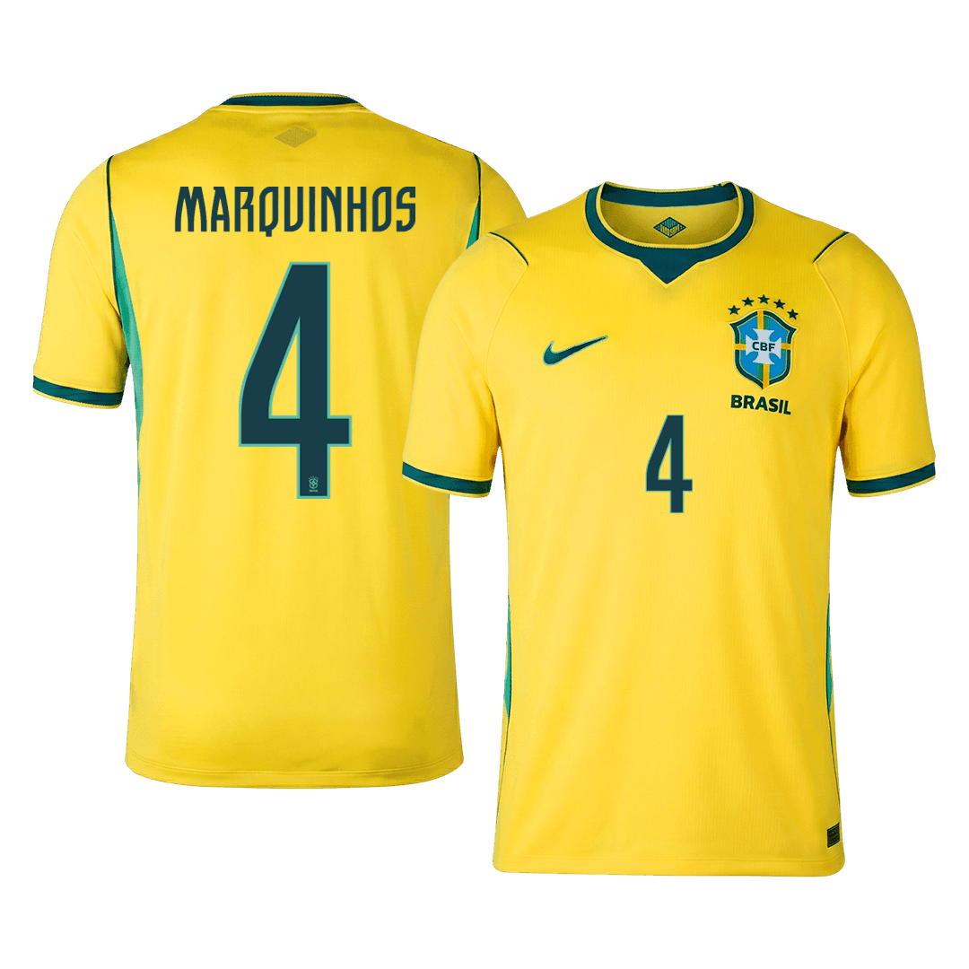 MARQUINHOS #4 Camiseta de local de Brasil de fútbol Copa Mundial 2026 Amarilla