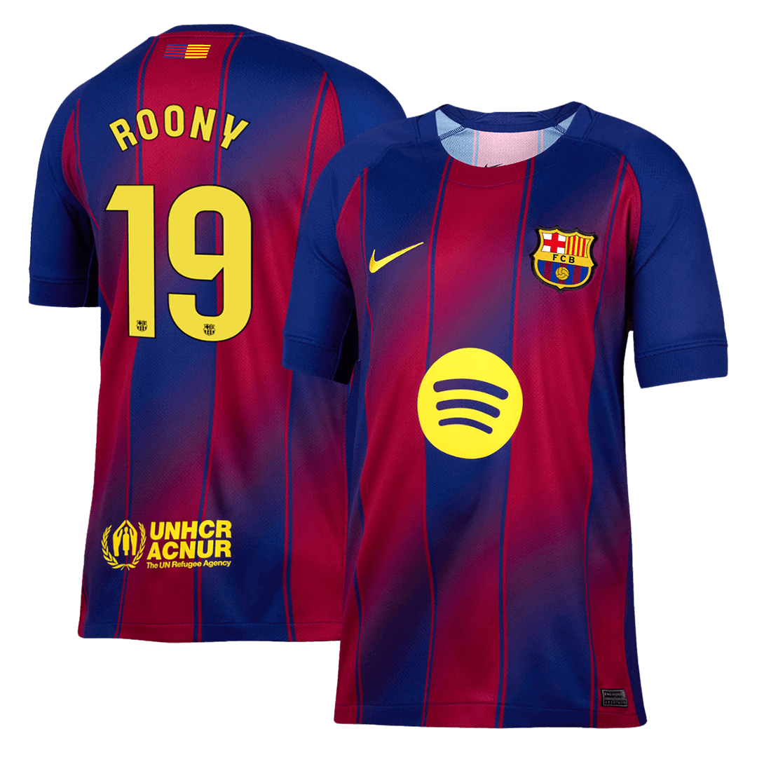 Camiseta de fútbol local del Barcelona ROONY #19 2025/26, roja y azul
