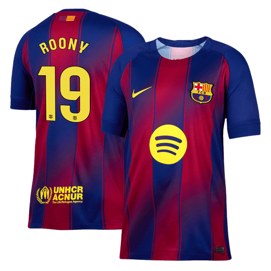 Camiseta de fútbol local del Barcelona ROONY #19 2025/26, roja y azul