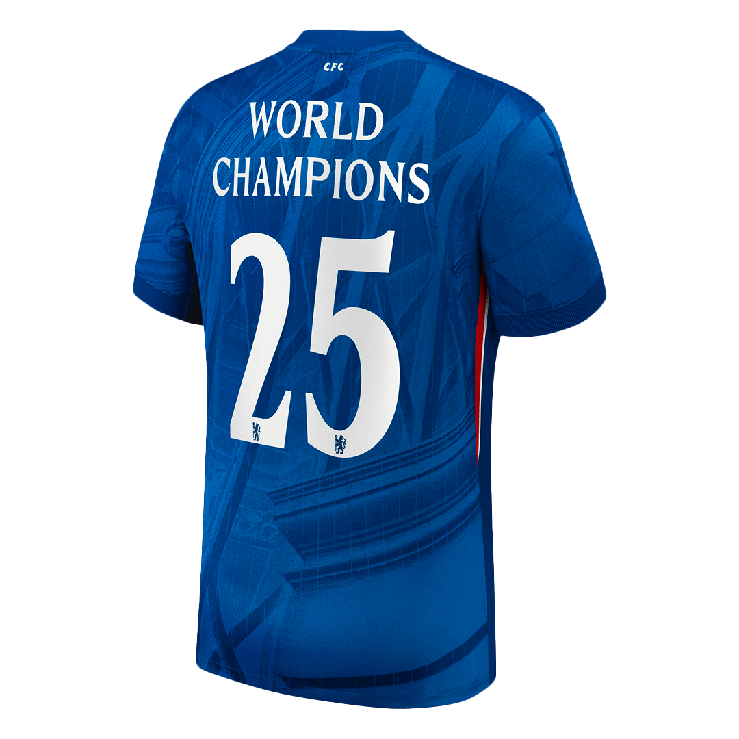 Camiseta de fútbol local del Chelsea #25 CAMPEÓN MUNDIAL 2025/26 Azul - con escudo en el pecho