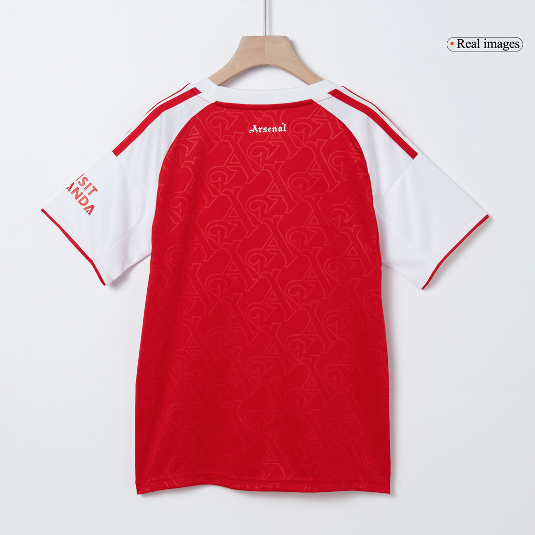 Kit de fútbol local del Arsenal para niños (camiseta, pantalones cortos y calcetines) 2025/26, color rojo