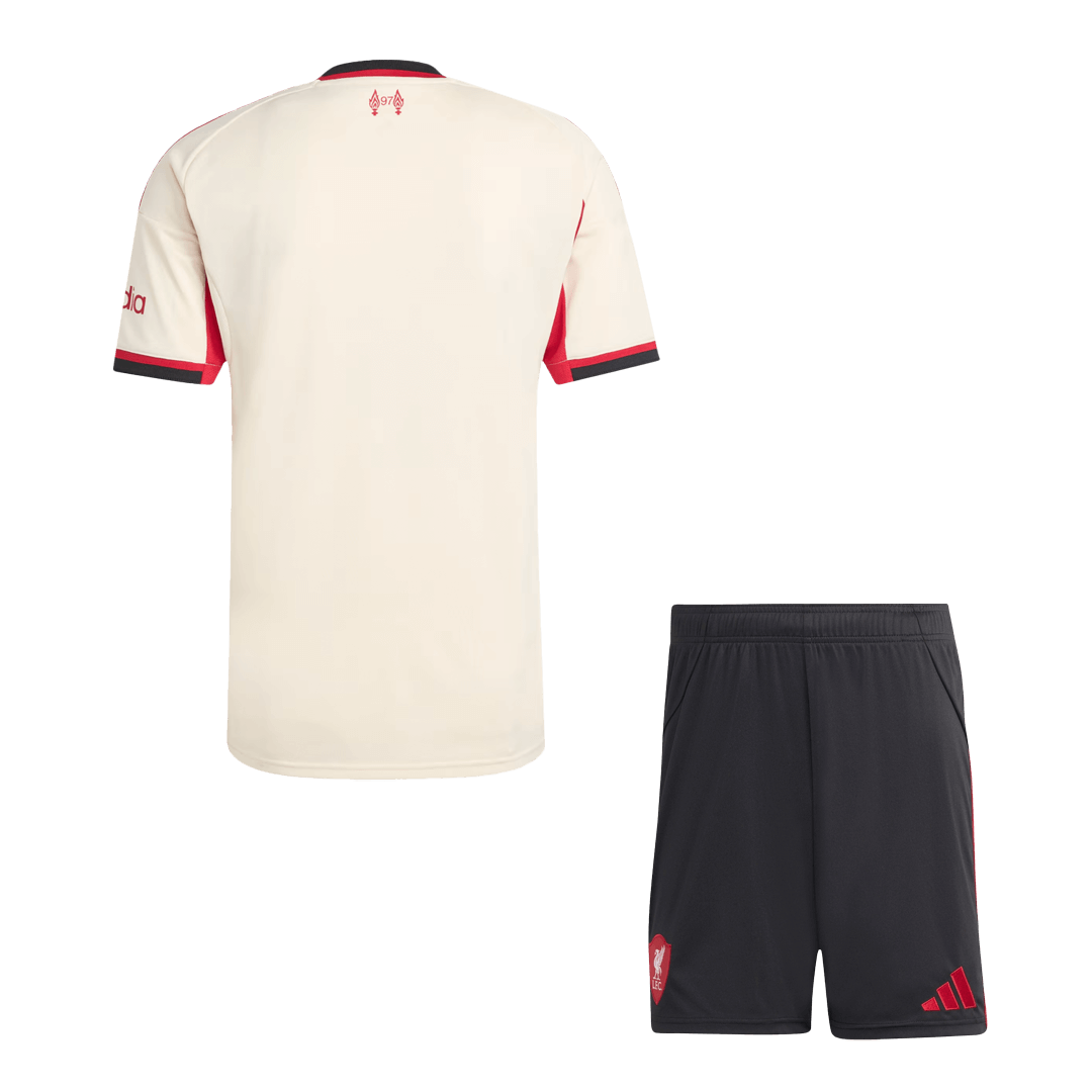 Kit de visitante del Liverpool (camiseta y pantalones cortos) 25/26 blanca