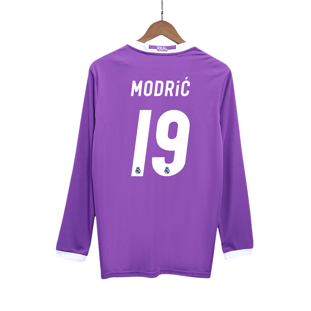 Camiseta de fútbol vintage de manga larga ModriĆ #19 de visitante del Real Madrid 2016/17