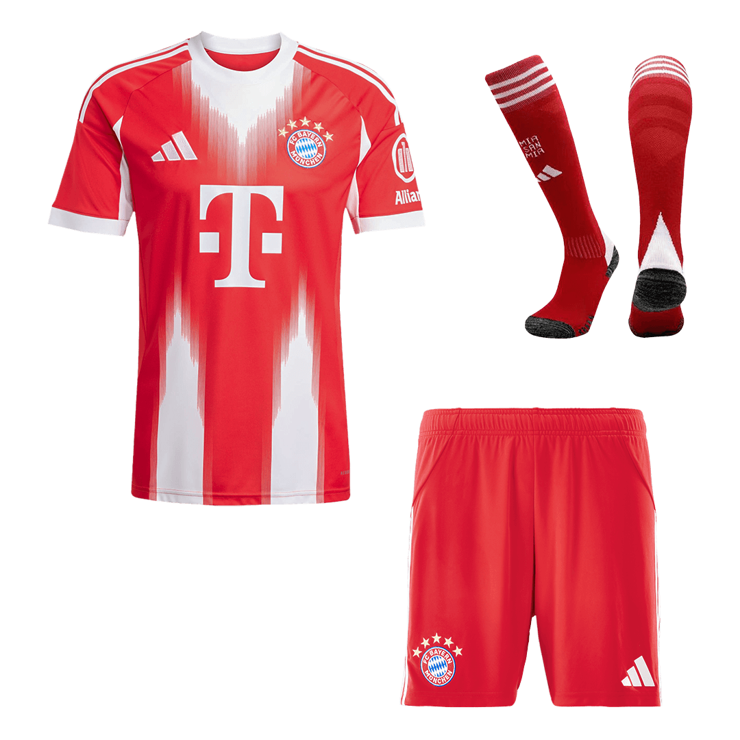 Kit de fútbol local del Bayern Múnich (Kit, pantalón corto y medias) 2025/26, color rojo
