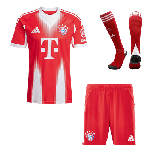 Kit de fútbol local del Bayern Múnich (Kit, pantalón corto y medias) 2025/26, color rojo