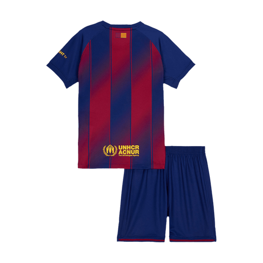 Kit de fútbol local del Barcelona para niños (camiseta y pantalón corto) 2025/26, rojo y azul