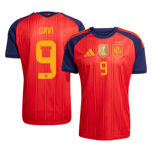 Camiseta de fútbol GAVI #9 España Edición Campeona, local, Copa Mundial 2026, roja