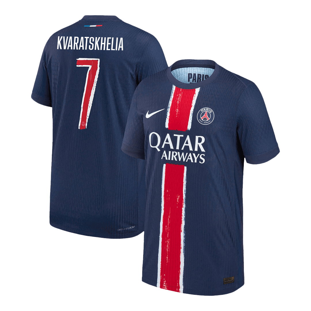 Camiseta de fútbol local auténtica KVARATSKHELIA #7 del PSG 2024/25, azul marino - UCL