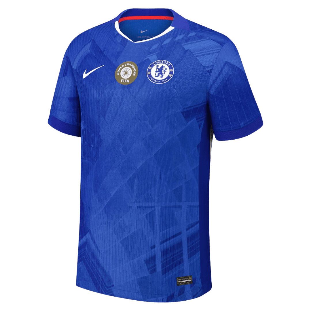 Camiseta de fútbol local auténtica del Chelsea n.° 25 del Mundial 2025/26, azul, con escudo en el pecho.