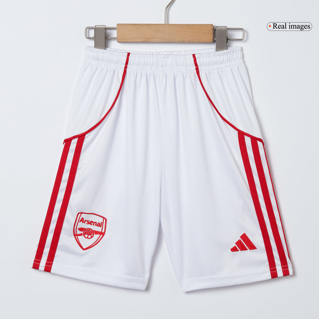 Kit de fútbol local del Arsenal para niños (camiseta, pantalones cortos y calcetines) 2025/26, color rojo