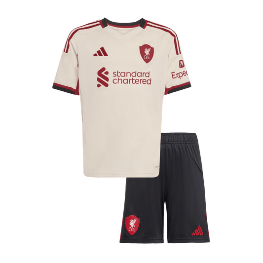 Kit de fútbol visitante del Liverpool para niños (camiseta y pantalón corto) 25/26 blanco