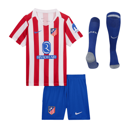 Kit de fútbol local del Atlético de Madrid para niño (Kit, pantalón corto y medias) 2025/26